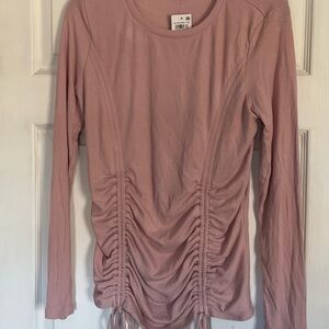 INC International Concepts Pink Long Sleeve Blouse with Ruched Tie Front